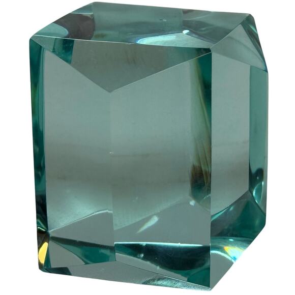 Faceted Aqua Glass Cube Paperweight 2.5" Heavy Gem Cut Desk Decor - Picture 4 of 6